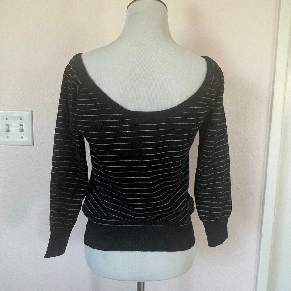 Vintage Jungle Paris Black Gold Metallic Stripe Boat Neck Sweater Size Small - Picture 7 of 9